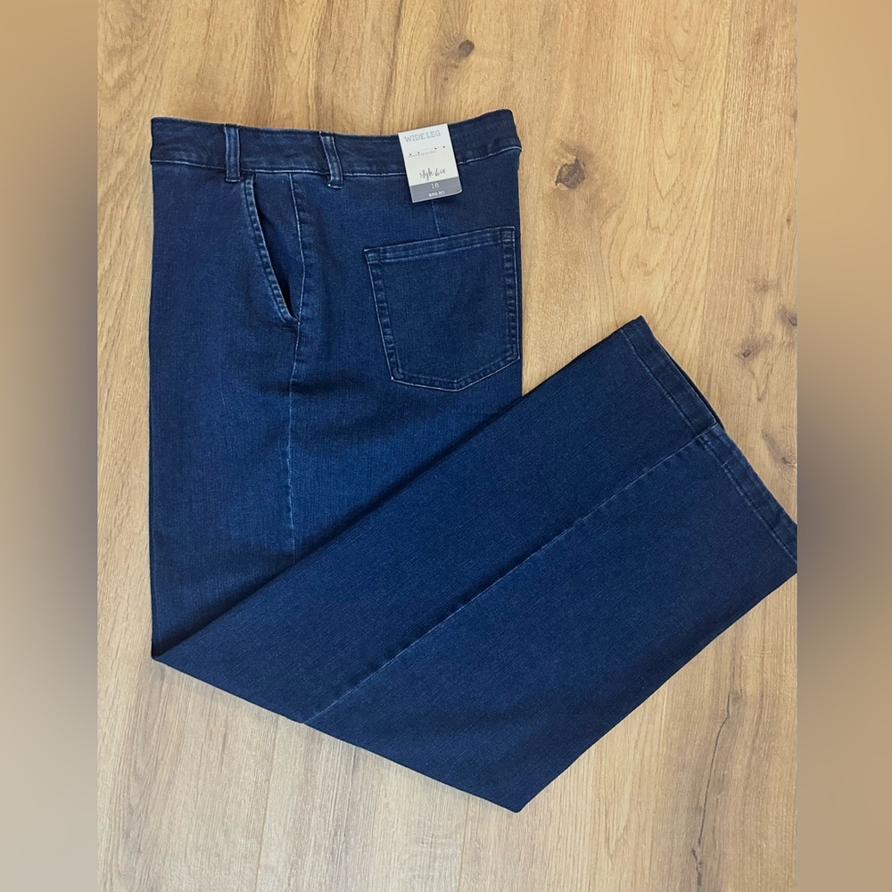High Rise Wide-Leg Dark Wash Baggy Fit Jeans Size 18 NWT Scandigirl Minimalist - Picture 3 of 7